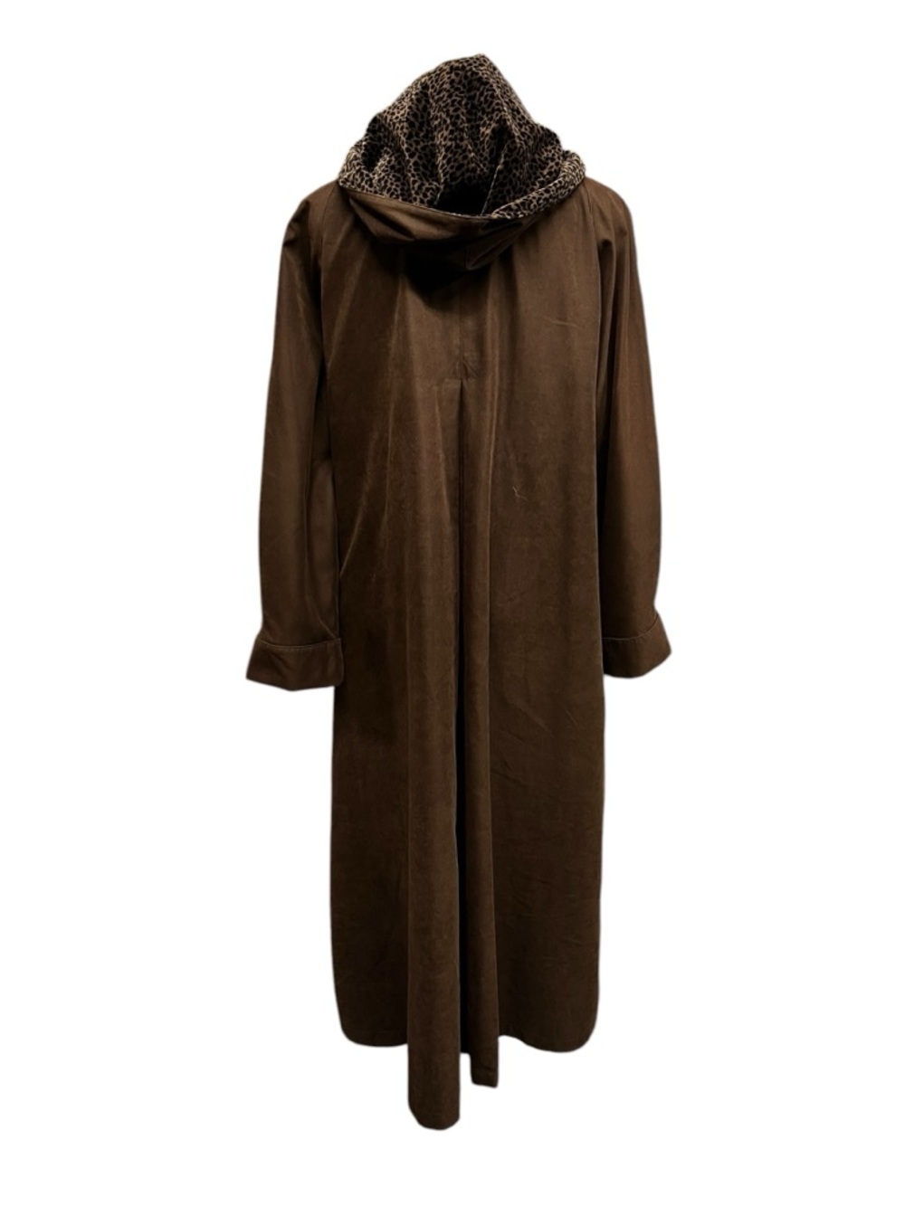 🌻Vintage 90s Gallery Brown Hooded Trench Coat Leopard Print Hood Lining Size 8 - Picture 7 of 10